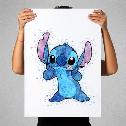 Disney 'STITCH' Lilo and Stitch Watercolour Splash Wall Art Print