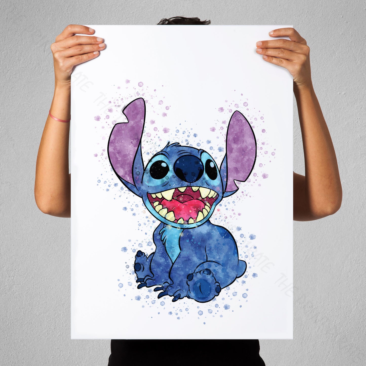Disney 'STITCH SITTING' Lilo and Stitch Watercolour Splash Wall Art Print