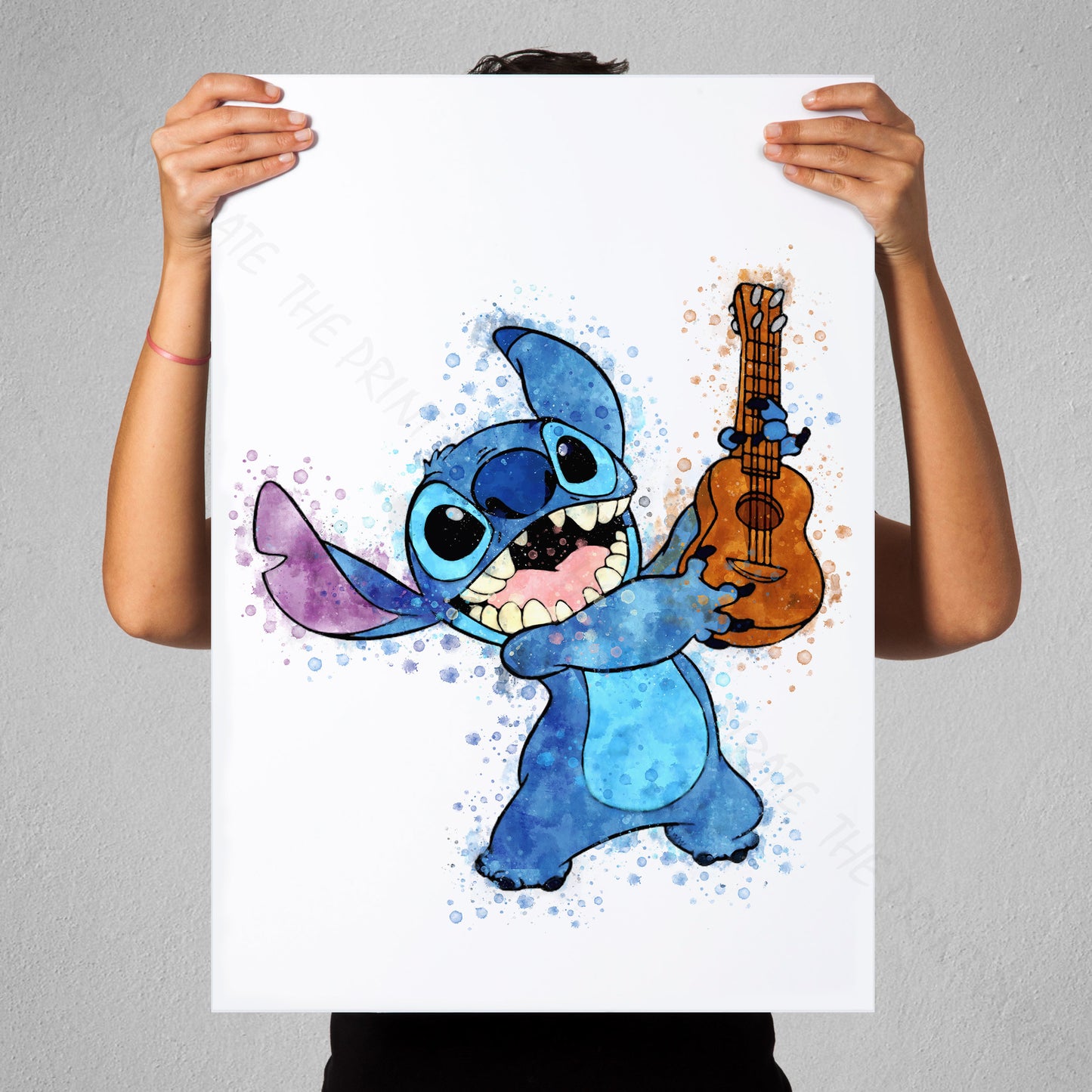 Disney 'STITCH WITH UKE' Lilo and Stitch Watercolour Splash Wall Art Print