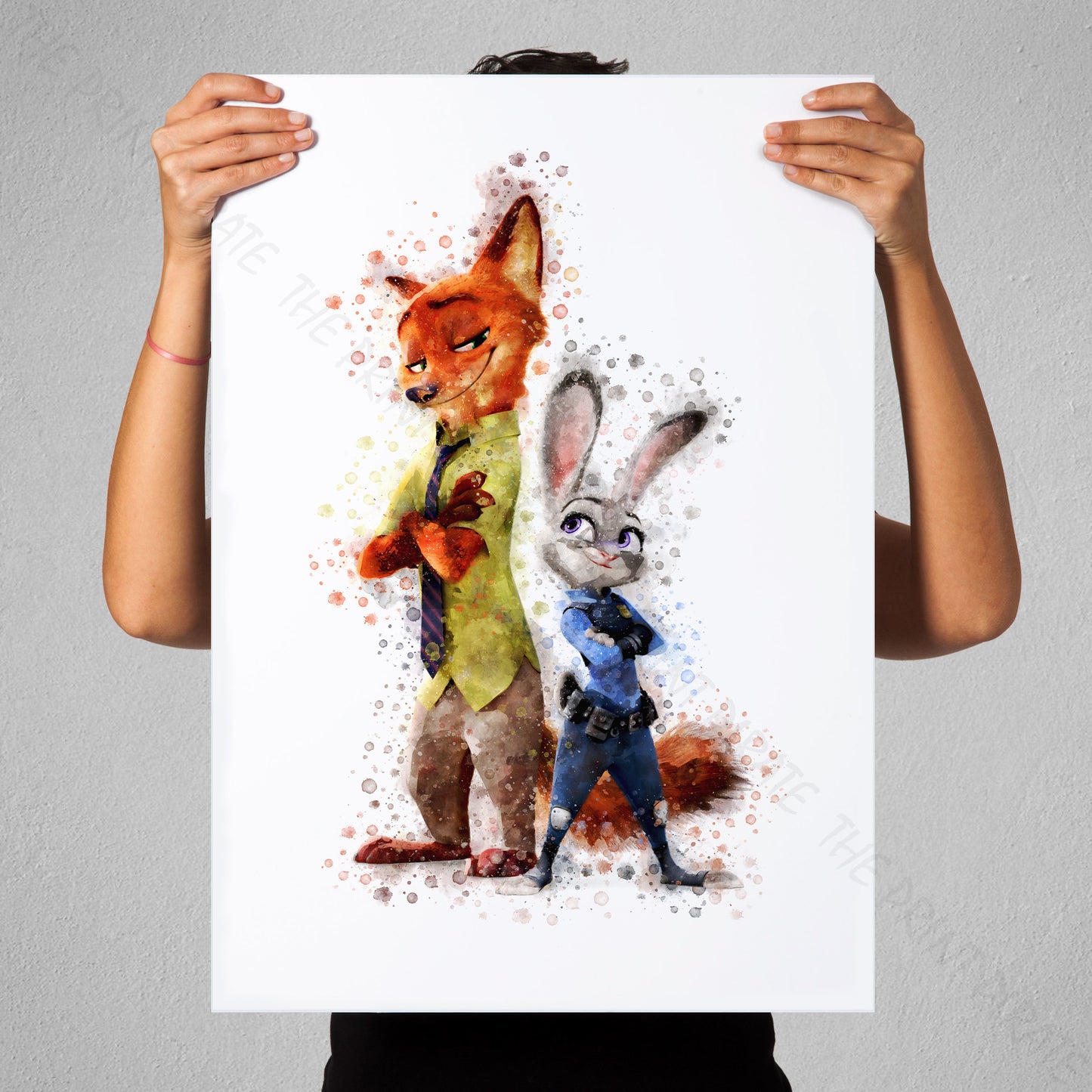 Disney 'JUDY AND NICK' Zootopia Watercolour Splash Wall Art Print
