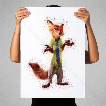 Disney 'NICK WILDE' Zootopia Watercolour Splash Wall Art Print