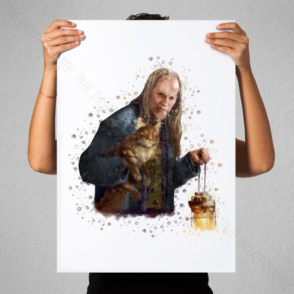 Wizarding World 'FILCH & MRS NORRIS' Hogwarts Harry Potter / Fantastic Beasts Watercolour Splash Wall Art Print