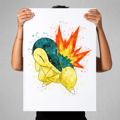 Pokemon 'CYNDAQUIL' Watercolour Splash Wall Art Print