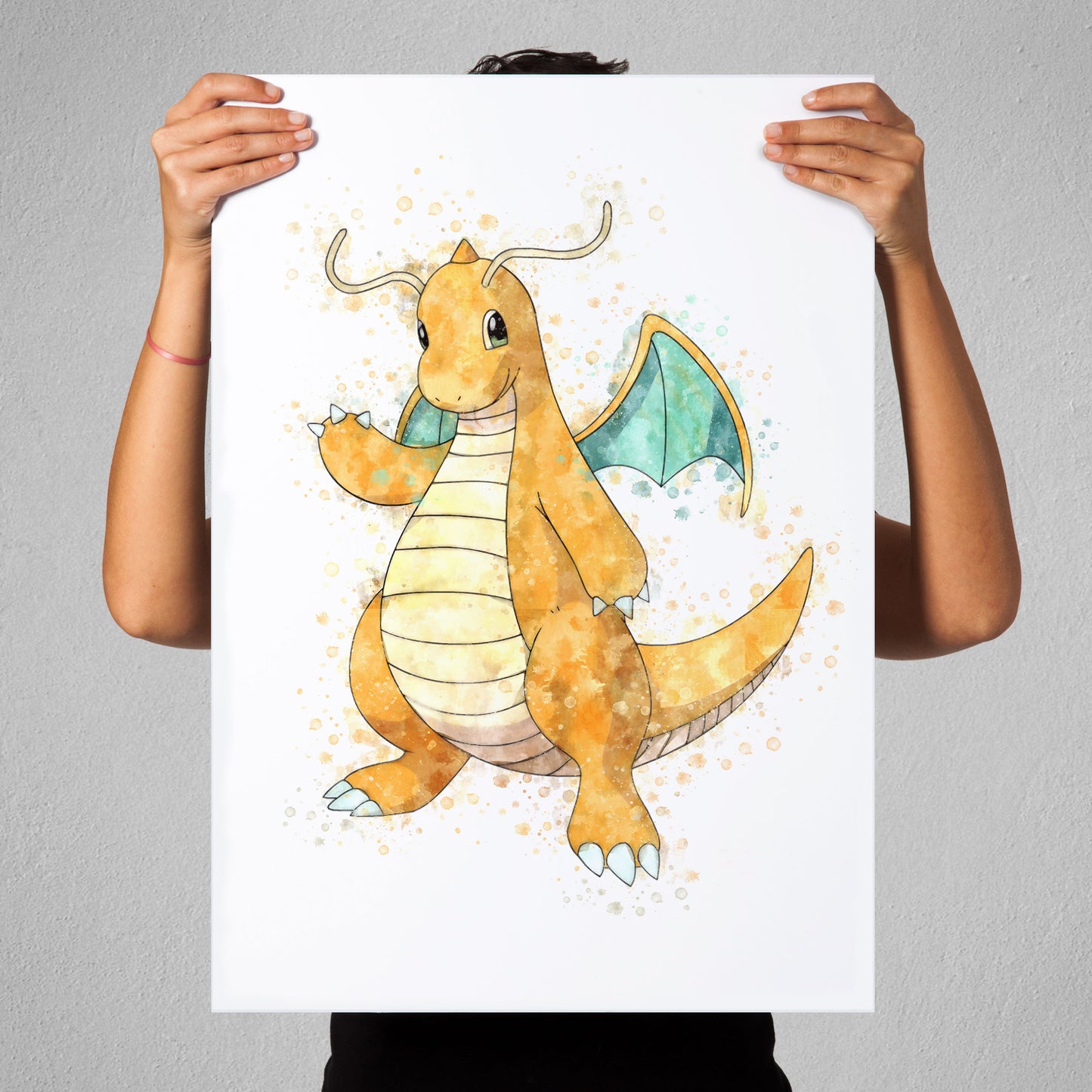Pokemon 'DRAGONITE' Watercolour Splash Wall Art Print