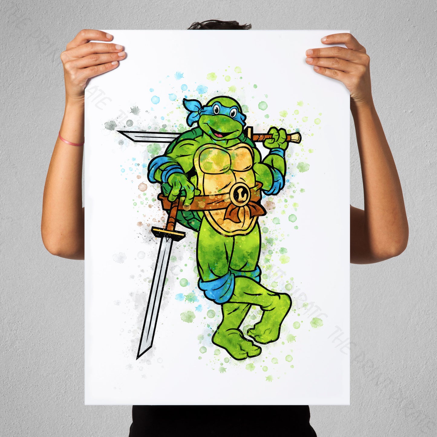 Teenage Mutant Ninja Turtles 'LEONARDO' Watercolour Splash Wall Art Print