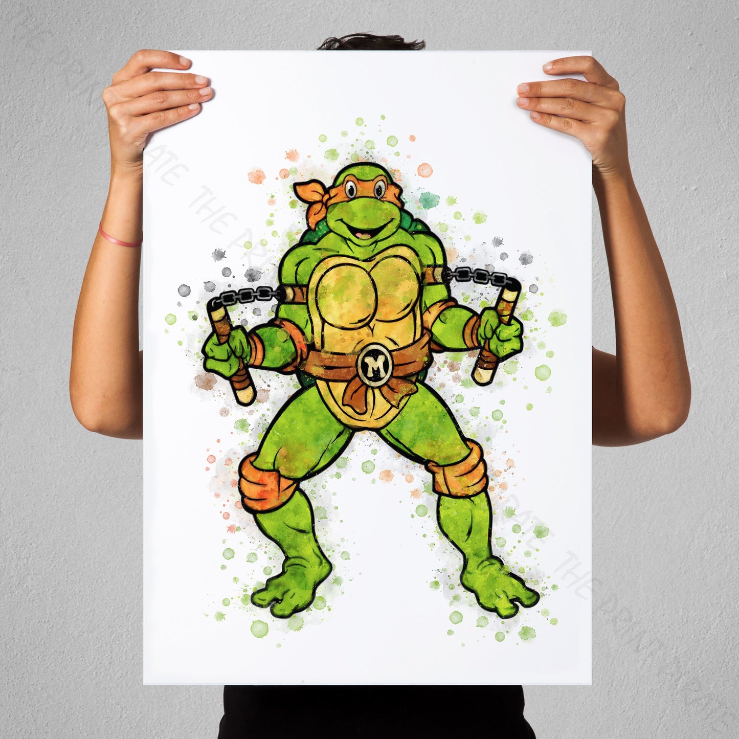 Teenage Mutant Ninja Turtles 'MICHELANGELO' Watercolour Splash Wall Art Print