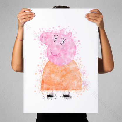 Peppa Pig 'MUMMY PIG' Watercolour Splash Wall Art Print