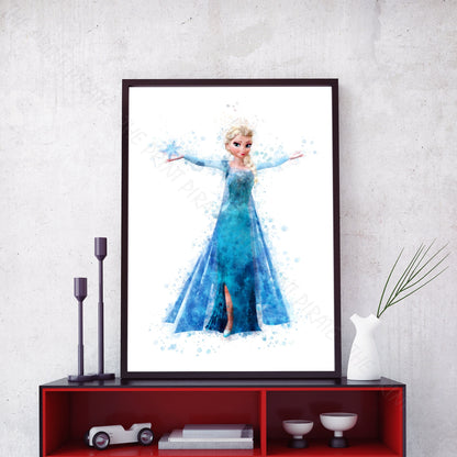Disney 'ELSA' Princess Frozen Watercolour Splash Wall Art Print