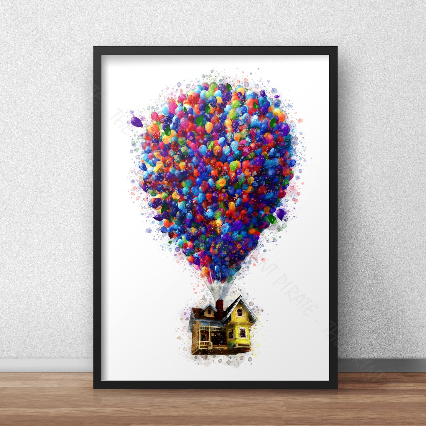 Disney Pixar 'UP BALLOON HOUSE' Watercolour Splash Wall Art Print