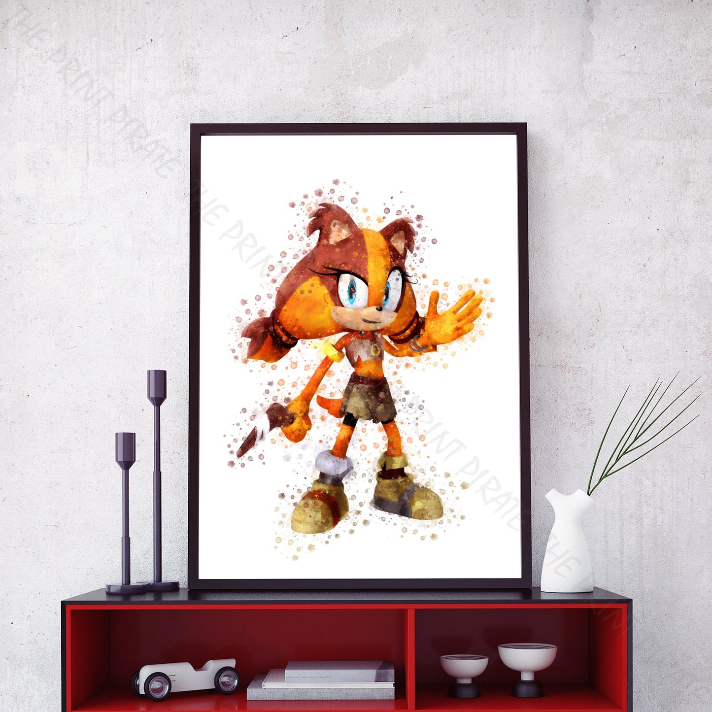 Gaming 'STICKS THE BADGER' Sonic Watercolour Splash Wall Art Print