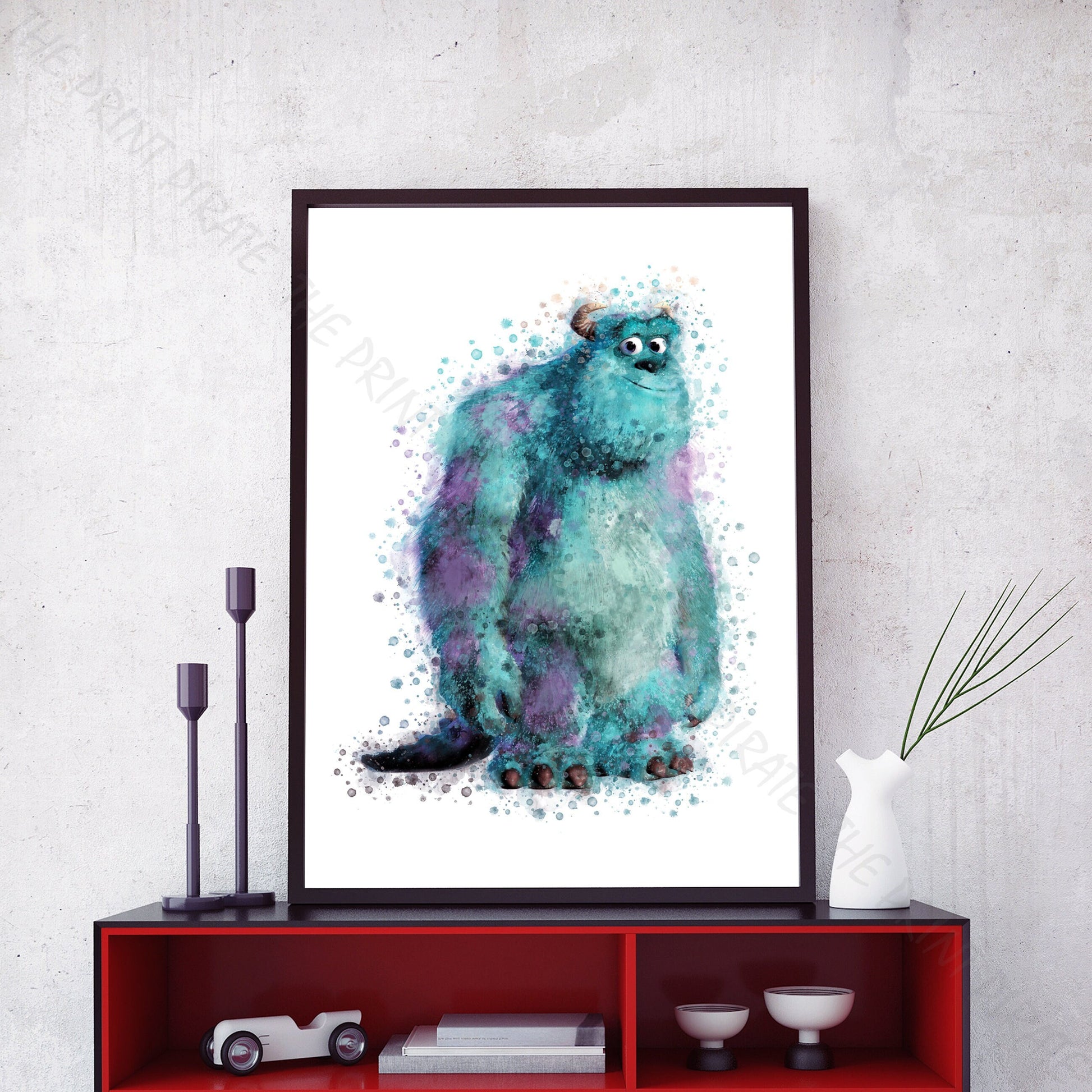sully monsters inc painting Disney Pixar 'SULLY' Monsters INC Watercolour Splash Wall Art Print – The Print Pirate
