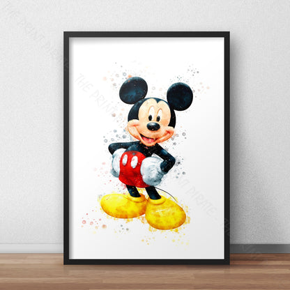 Disney 'MICKEY MOUSE' Character Watercolour Splash Wall Art Print