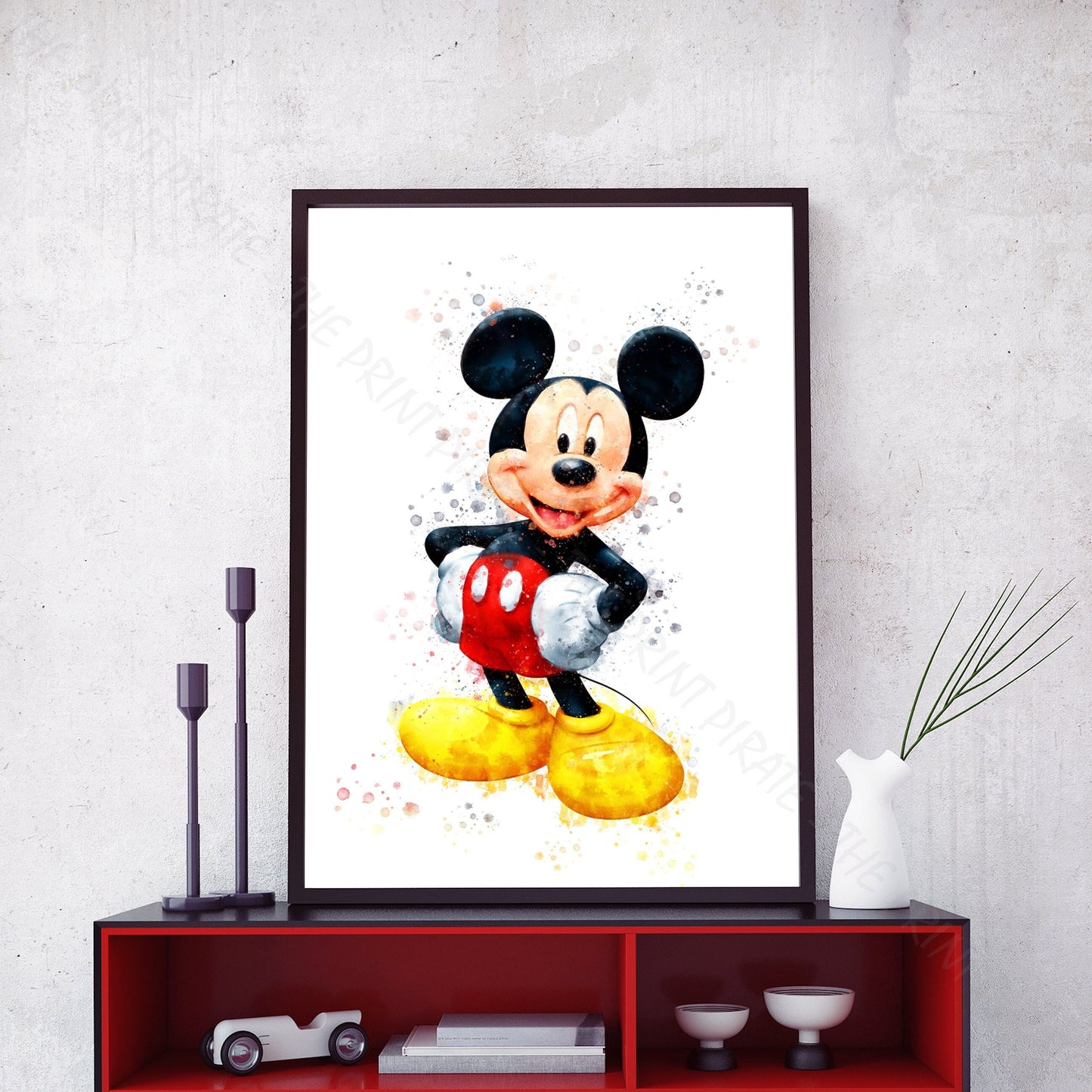 Disney 'MICKEY MOUSE' Character Watercolour Splash Wall Art Print