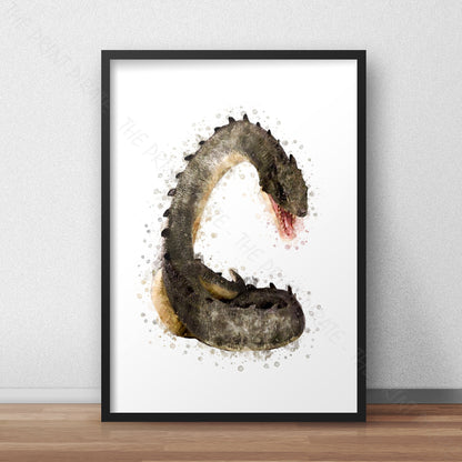 Wizarding World 'BASILISK' Hogwarts Harry Potter / Fantastic Beasts Watercolour Splash Wall Art Print