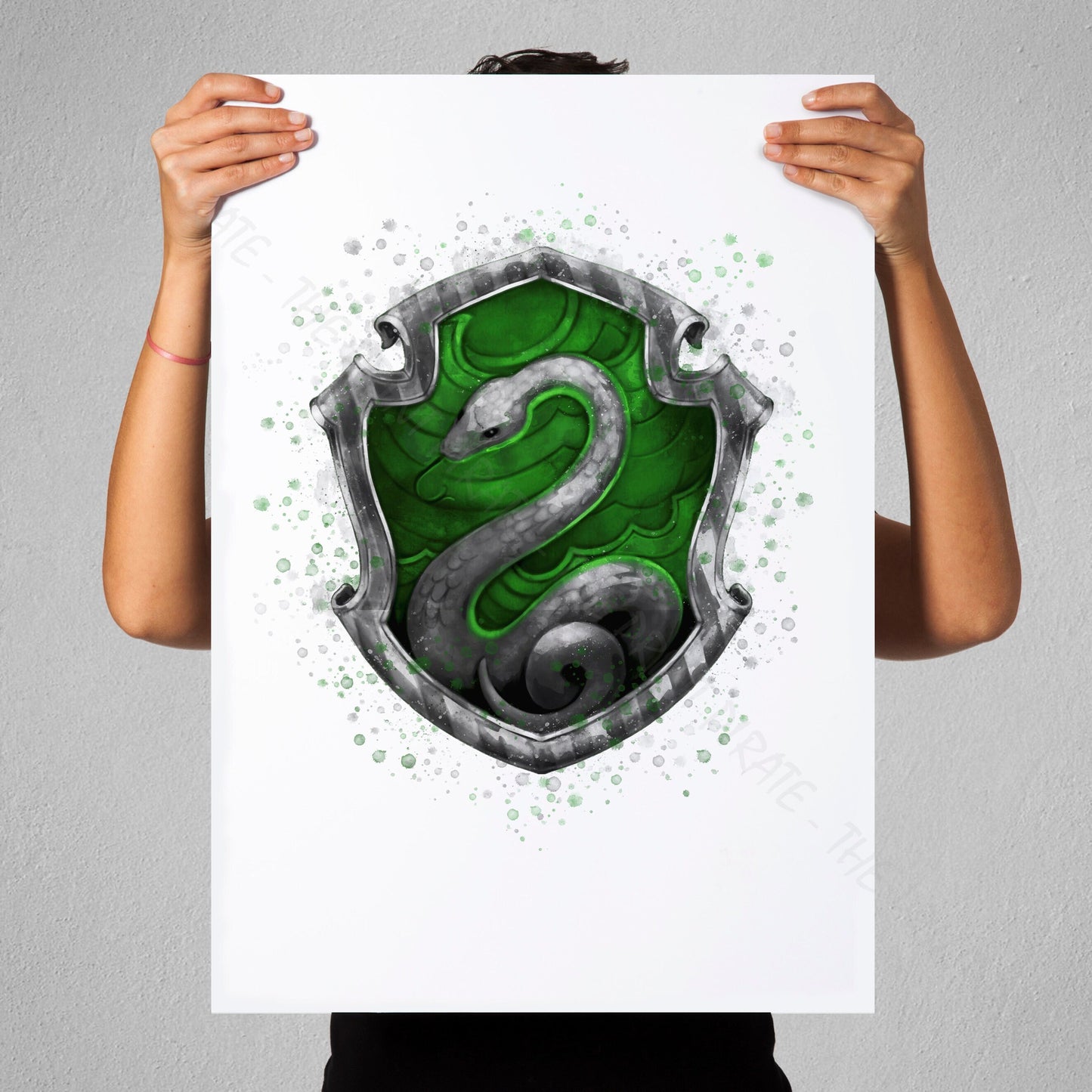 Wizarding World 'SLYTHERIN CREST' Hogwarts Harry Potter / Fantastic Beasts Watercolour Splash Wall Art Print