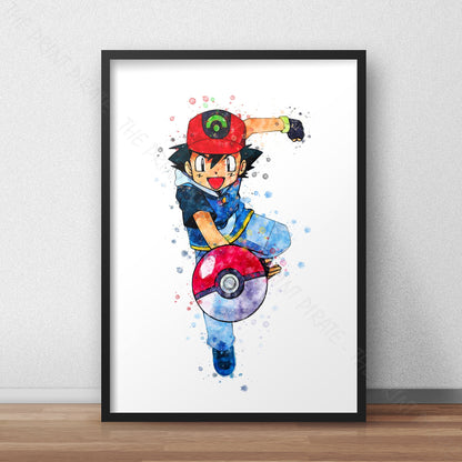 Pokemon 'ASH KETCHUM' Watercolour Splash Wall Art Print