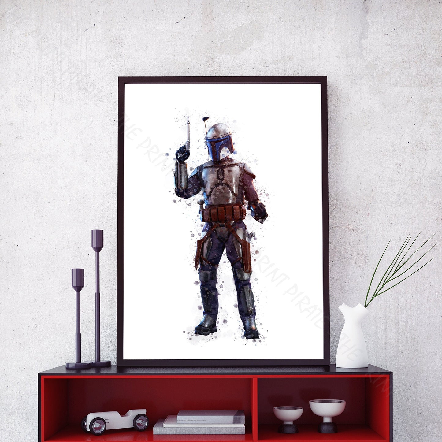 Star Wars 'JANGO FETT' Watercolour Splash Wall Art Print