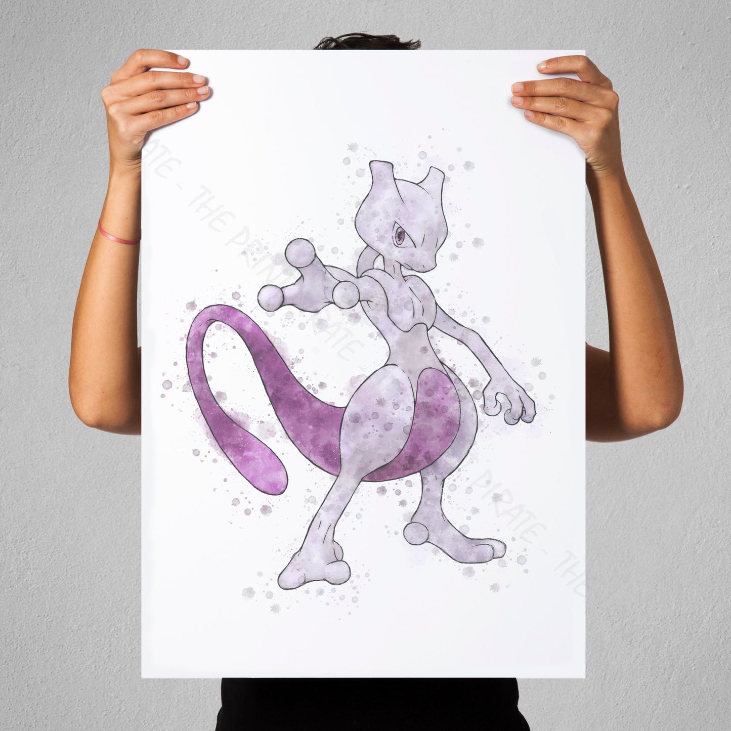 Mewtwo Watercolor Art Print, Pokemon, Nintendo