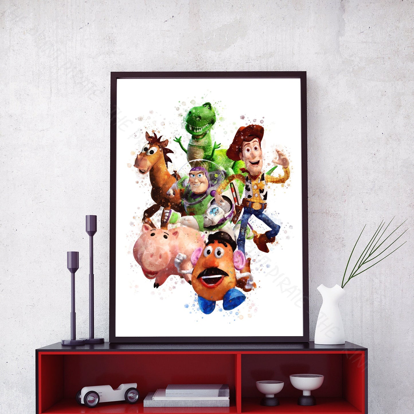 Disney Pixar 'ANDY'S TOYS' Toy Story Watercolour Splash Wall Art Print