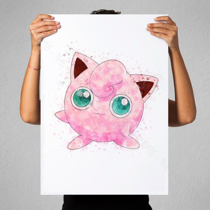Pokemon 'JIGGLYPUFF' Watercolour Splash Wall Art Print