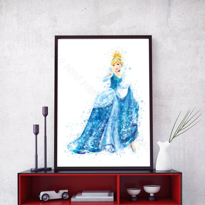 Disney 'CINDERELLA' Princess Watercolour Splash Wall Art Print