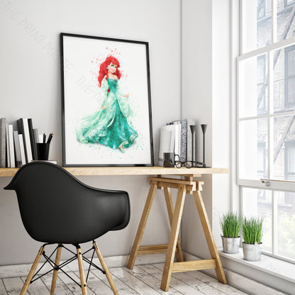 Disney 'ARIEL' Princess Watercolour Splash Wall Art Print