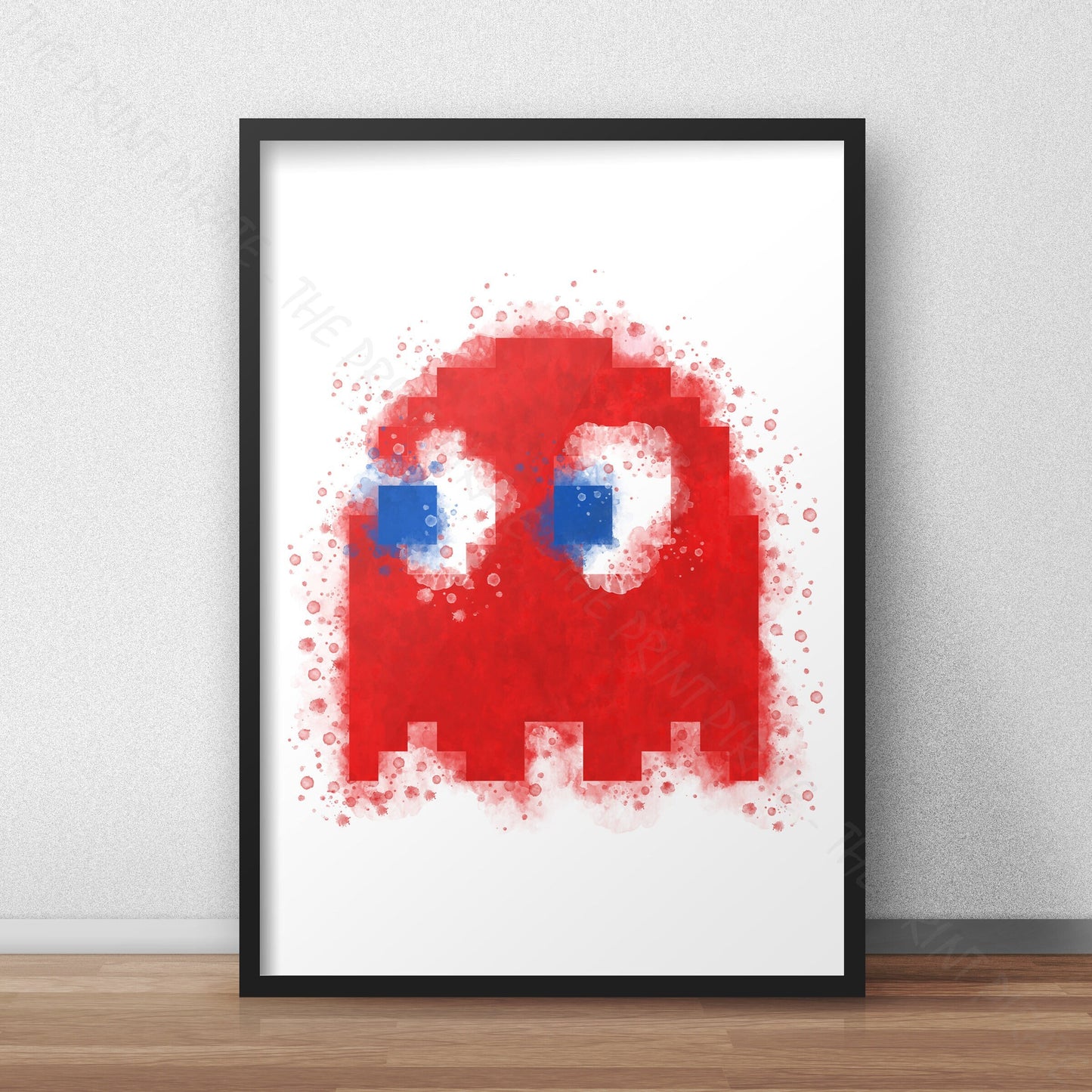 Gaming 'PACMAN RED GHOST BLINKY' Watercolour Splash Wall Art Print
