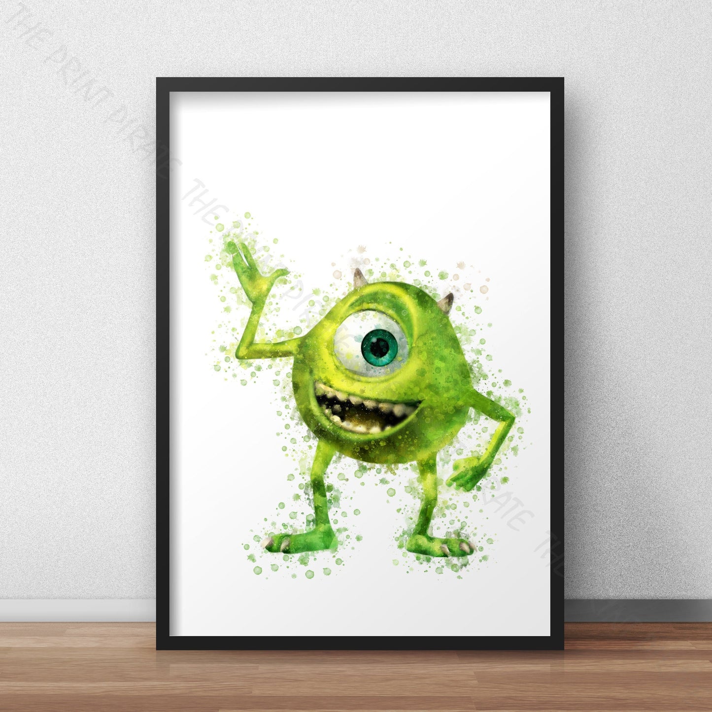Disney Pixar 'MIKE WAZOWSKI' Monsters INC Watercolour Splash Wall Art Print