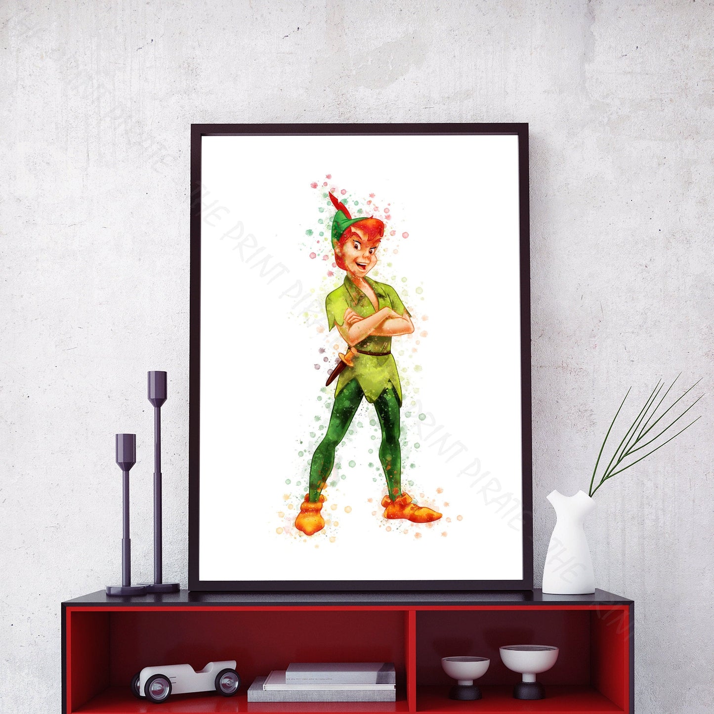 Disney 'PETER PAN' Character Watercolour Splash Wall Art Print