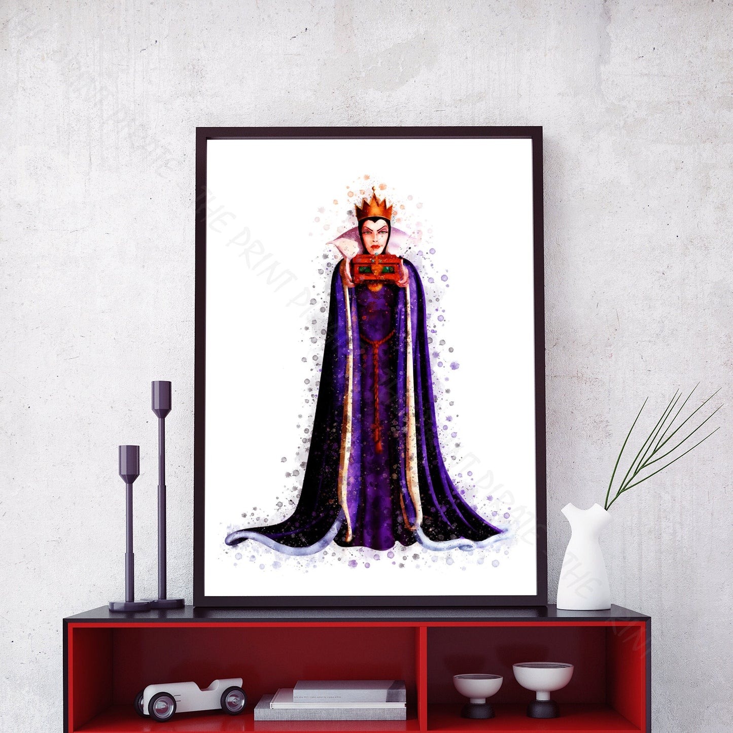 Disney 'EVIL QUEEN' Snow White Villain Character Watercolour Splash Wall Art Print