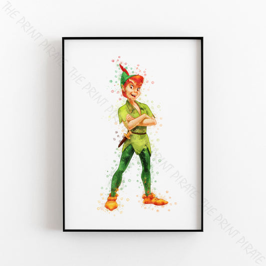 Disney 'PETER PAN' Character Watercolour Splash Wall Art Print