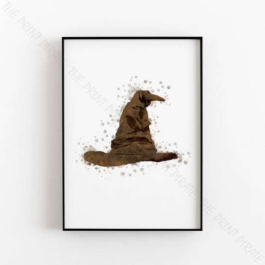 Wizarding World 'SORTING HAT' Hogwarts Harry Potter / Fantastic Beasts Watercolour Splash Wall Art Print