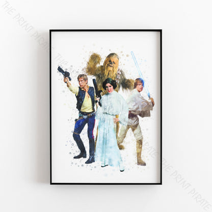 Star Wars 'HANS, LEIA, LUKE AND CHEWBACCA' Watercolour Splash Wall Art Print